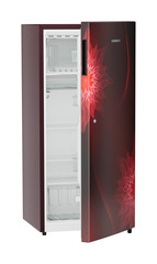 Product image, Perspective: oblique half-open empty, Single-door refrigerator 202 l in 3 star with VegFresh box, Casing colour: red, Door colour: Red Mystiq