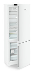 Product image, Perspective: oblique half-open empty, Combined fridge-freezers with EasyFresh and NoFrost, Casing colour: white, Door colour: white