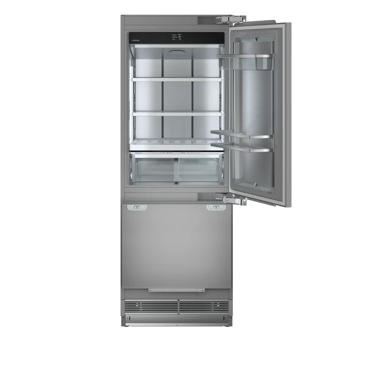 Product image, Perspective: special form, Combined refrigerator-freezer with BioFresh and NoFrost for integrated use, Casing colour: grey