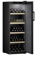 Product image, Perspective: oblique open decorated, Wine storage cabinet, Casing colour: black, Door colour: black