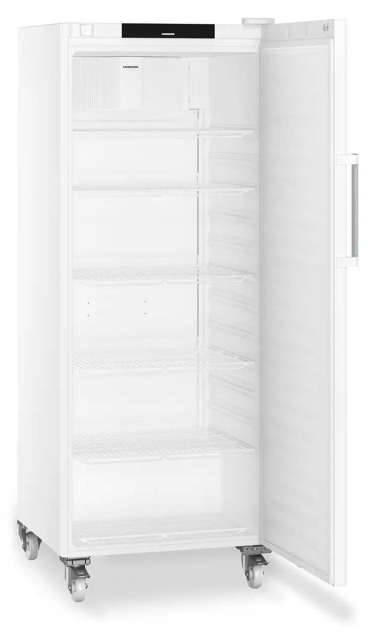 Product image, Perspective: oblique open empty, Forced-air refrigerator, Casing colour: white, Door colour: white