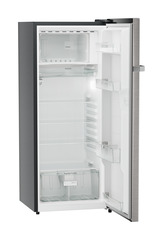 Product image, Perspective: oblique open empty, Single-door refrigerator 222 l in 4 star with iCoolTouch UI, Casing colour: grey, Door colour: Stainless Steel