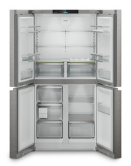 Produkt-Bild, Perspektive: gerade offen leer, 4-türige French-Door-Kühl-Gefrierkombination mit EasyTwist-Ice, Gehäusefarbe: Silver, Türfarbe: Edelstahl