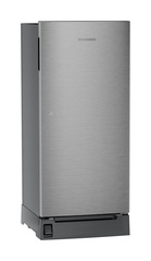 Product image, Perspective: oblique closed, Single-door refrigerator 191 l in 3 star with foot pedal base drawer, Casing colour: grey, Door colour: Silver Steel