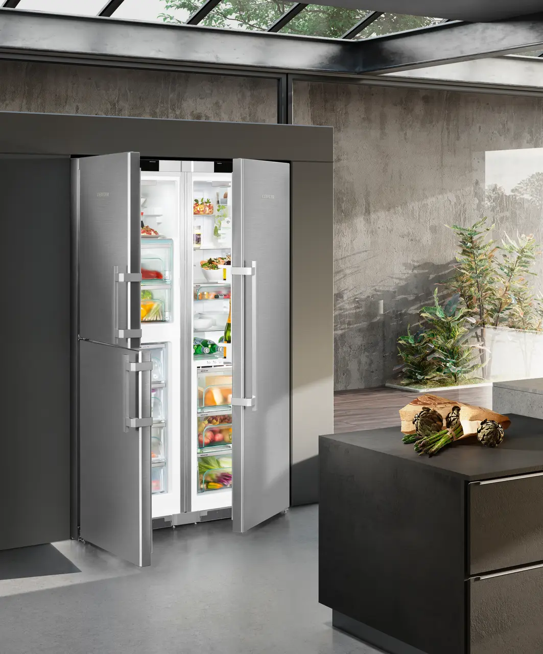 Product image, Perspective: milieu, Side-by-Side combination, Casing colour: stainless steel, Door colour: stainless steel