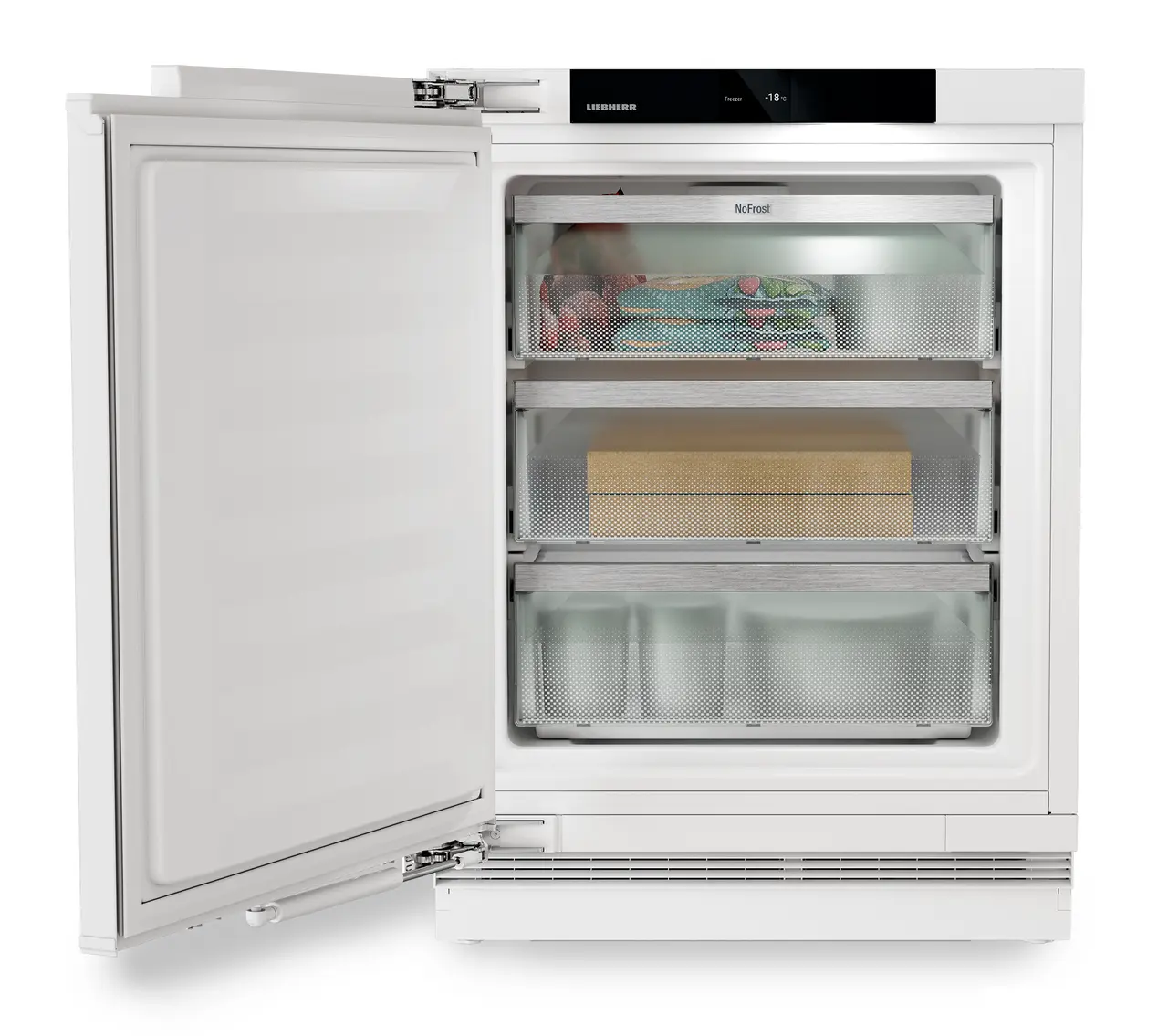 Product image, Perspective: straight open decorated, Freezer suitable for undercounter installation with NoFrost