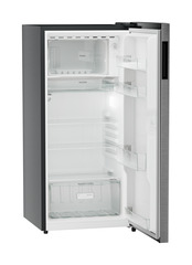 Product image, Perspective: oblique open empty, Single-door refrigerator 191 l in 5 star with inverter compressor, Casing colour: grey, Door colour: Silver Steel