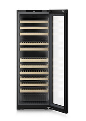 Product image, Perspective: straight open empty, Multi-temperature wine cabinet, Casing colour: black, Door colour: GlassBlack