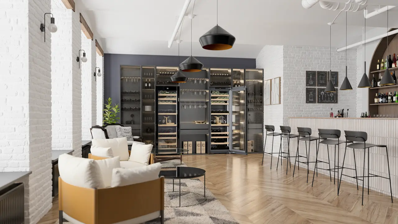 Product image, Perspective: milieu, Multi-temperature wine cabinet, Casing colour: BlackSteel, Door colour: GlassBlack