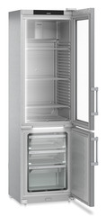 Product image, Perspective: oblique open empty, Combined refrigerator-freezer, Casing colour: stainless steel, Door colour: stainless steel