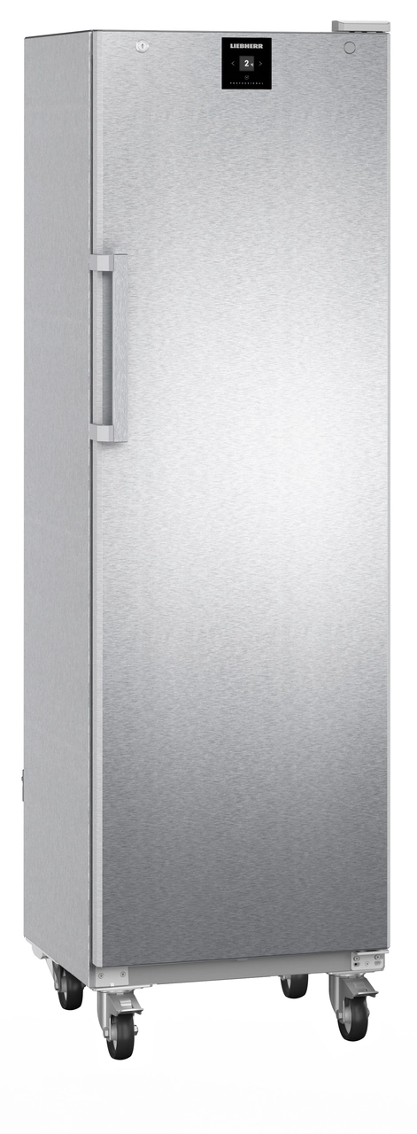 Product image, Perspective: oblique closed empty, Forced-air refrigerator, Casing colour: stainless steel, Door colour: stainless steel