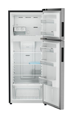Product image, Perspective: straight open empty, Fridge-freezer with NoFrost, Casing colour: grey, Door colour: Silver Steel