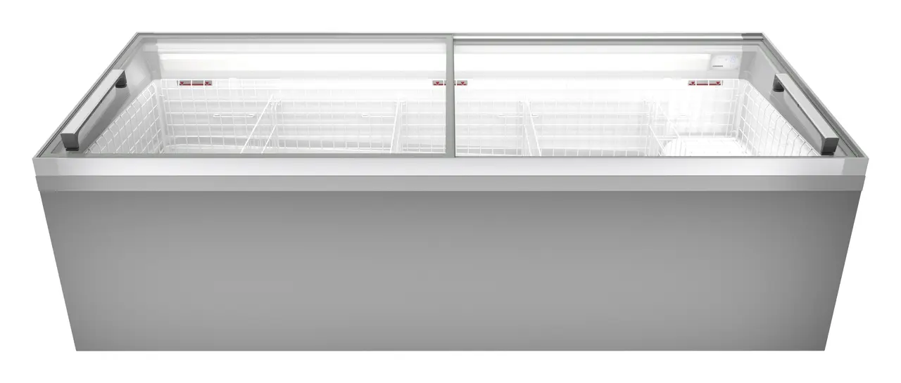 Изображение на продукта, Перспектива: Специална форма, Фризерна ракла за супермаркет, Цвят на корпуса: сив