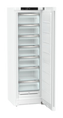 Product image, Perspective: oblique open empty, Freestanding freezer with NoFrost, Casing colour: white, Door colour: white