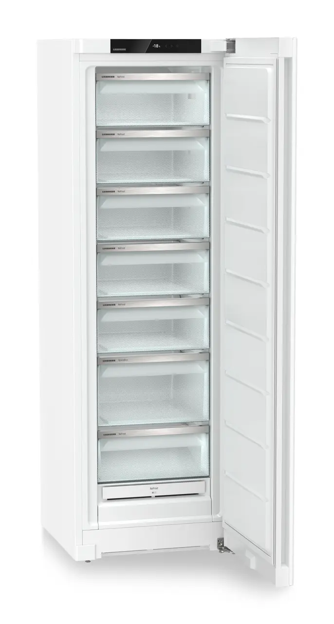 Product image, Perspective: oblique open empty, Freestanding freezer with NoFrost, Casing colour: white, Door colour: white