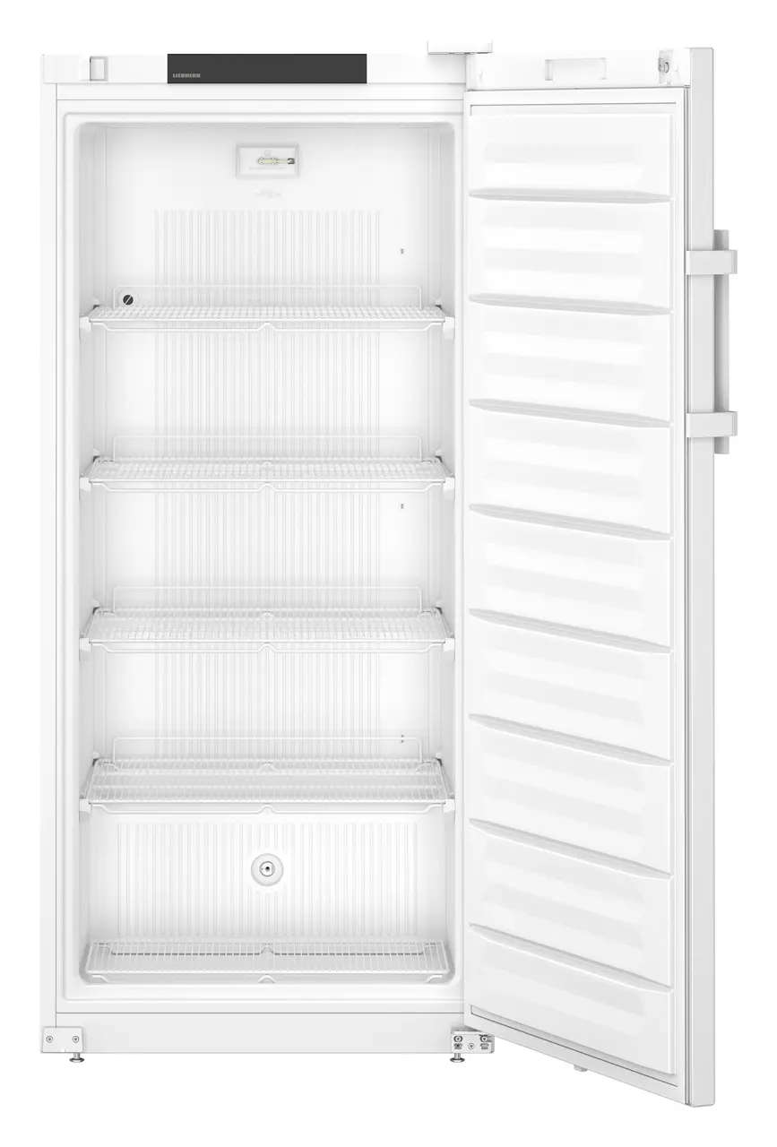 Изображение на продукта, Перспектива: Отпред, отворен, празен, Лабораторен фризер със статично охлаждане, Цвят на корпуса: бял, Цвят на вратата: бял