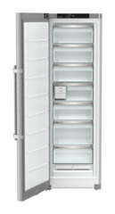 Product image, Perspective: straight open empty, Freestanding freezer with NoFrost and EasyTwist-Ice, Casing colour: silver, Door colour: stainless steel