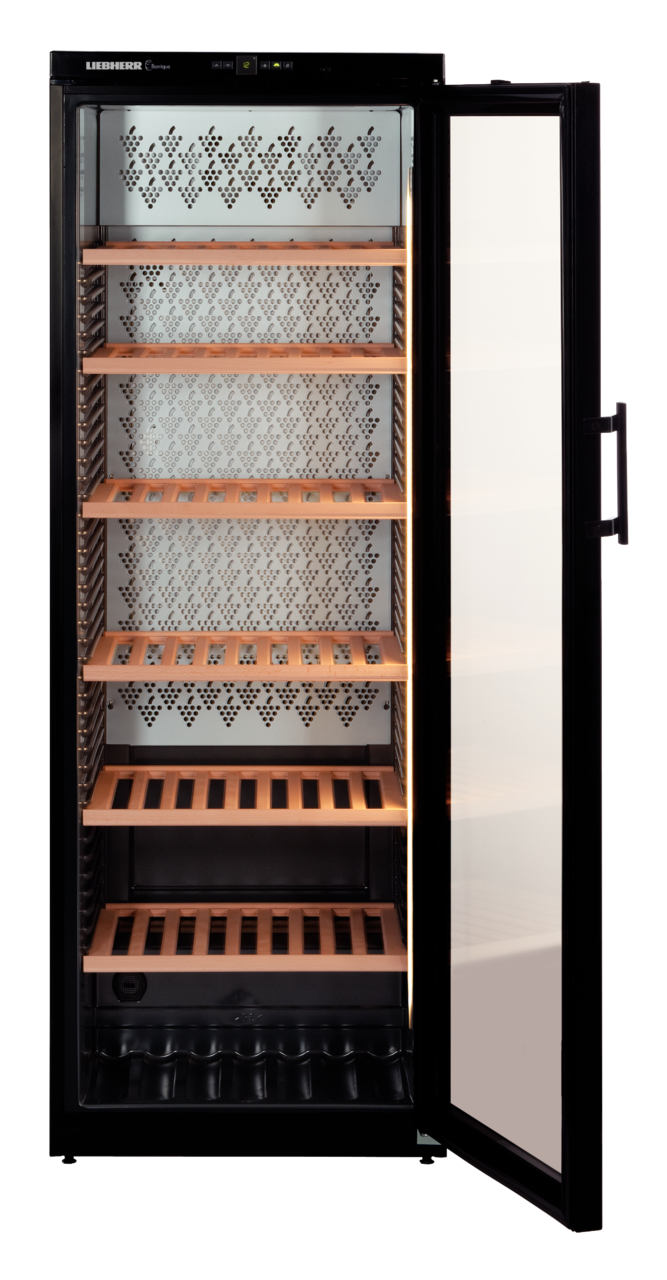 Product image, Perspective: straight open empty, Wine storage cabinet, Casing colour: black, Door colour: black