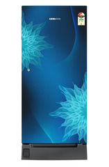 Product image, Perspective: straight closed, Single-door fridge 186 l in 3 star with foot pedal base drawer, Casing colour: blue, Door colour: Blue Mystiq