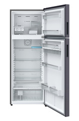 Product image, Perspective: straight open empty, Fridge-freezer with NoFrost, Casing colour: grey, Door colour: Cobalt Steel