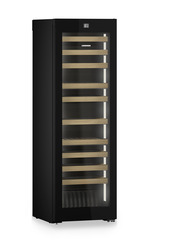 Product image, Perspective: oblique closed empty, Multi-temperature wine cabinet, Casing colour: BlackSteel, Door colour: GlassBlack