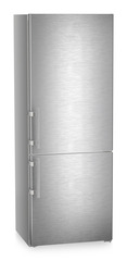 Product image, Perspective: oblique closed, Combined fridge-freezers with EasyFresh and NoFrost, Casing colour: silver, Door colour: stainless steel