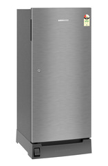 Product image, Perspective: oblique closed, Single-door fridge 191 l in 2 star with foot pedal base drawer, Casing colour: grey, Door colour: Silver Steel