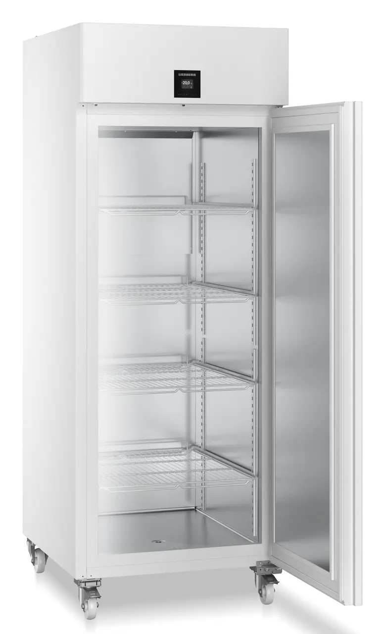 Product image, Perspective: oblique open empty, Laboratory freezer with convection cooling, Casing colour: white, Door colour: white