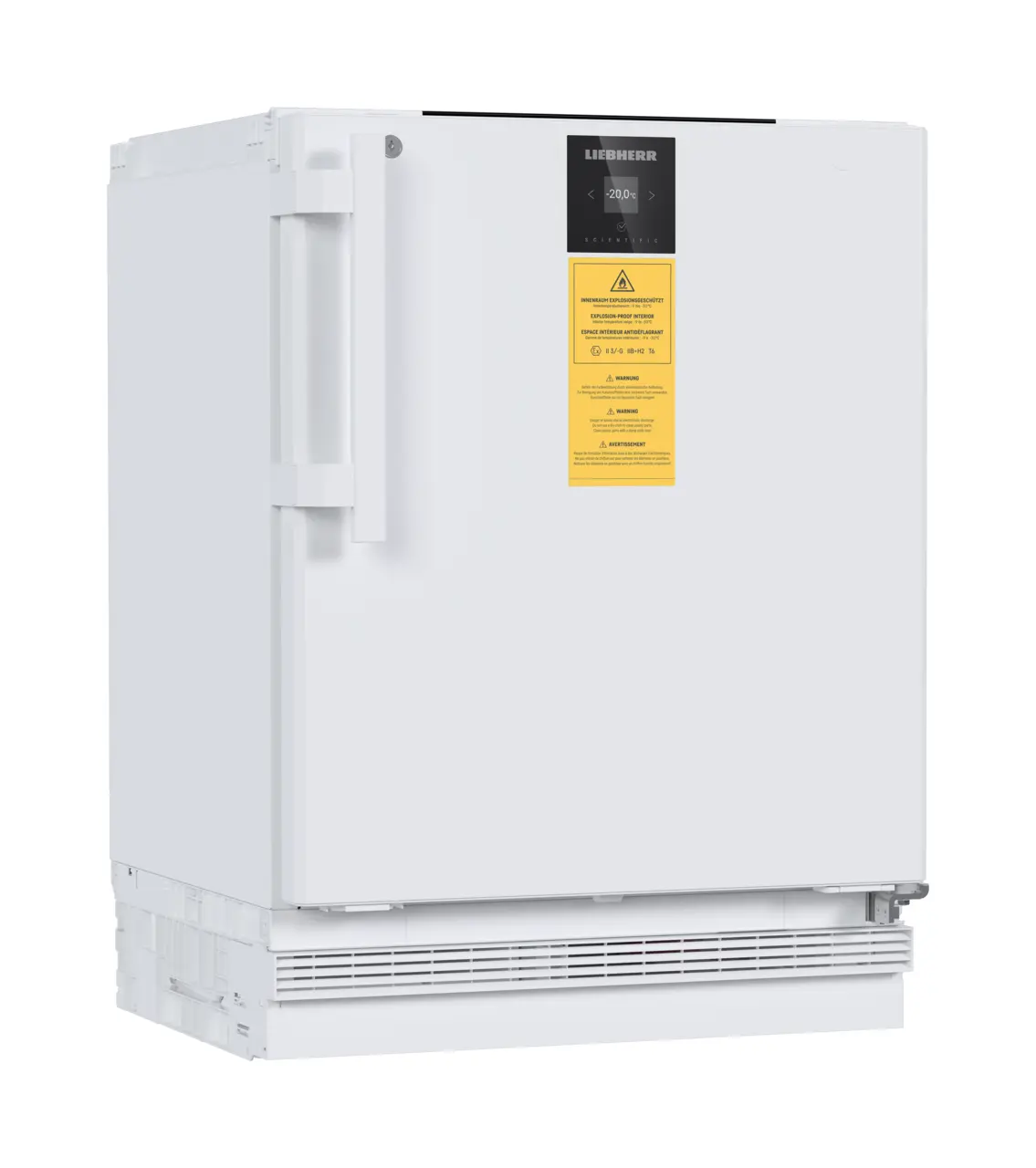 Εικόνα προϊόντος, Προοπτική: Πλάγια όψη, κλειστή, Εργαστηριακός καταψύκτης με εσωτερικό χωρίς πηγή ανάφλεξης, Χρώμα περιβλήματος: Λευκό, Χρώμα πόρτας: Λευκό