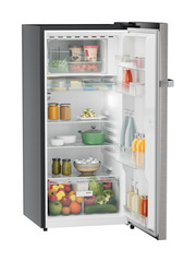 Product image, Perspective: oblique open decorated, Single-door refrigerator 191 l in 4 star with iCoolTouch UI, Casing colour: grey, Door colour: Stainless Steel