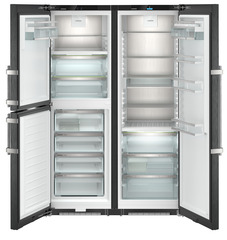 Product image, Perspective: straight open empty, Side-by-Side combination, Casing colour: BlackSteel, Door colour: BlackSteel