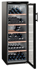 Product image, Perspective: oblique open decorated, Wine storage cabinet, Casing colour: black, Door colour: black