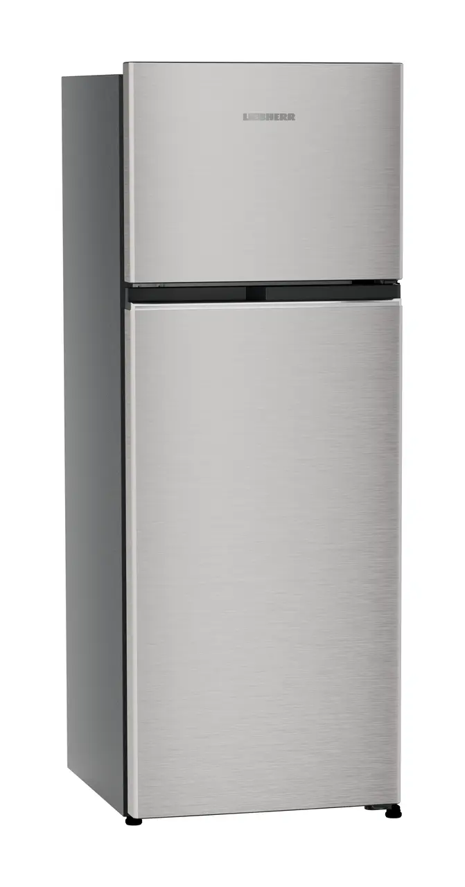 Product image, Perspective: oblique closed, Fridge-freezer with NoFrost, Casing colour: grey, Door colour: Stainless Steel