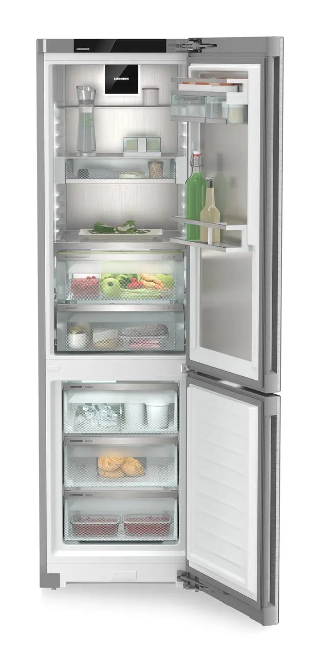 Product image, Perspective: straight open decorated, Fridge-freezer with BioFresh Professional and NoFrost, Casing colour: stainless steel, Door colour: stainless steel