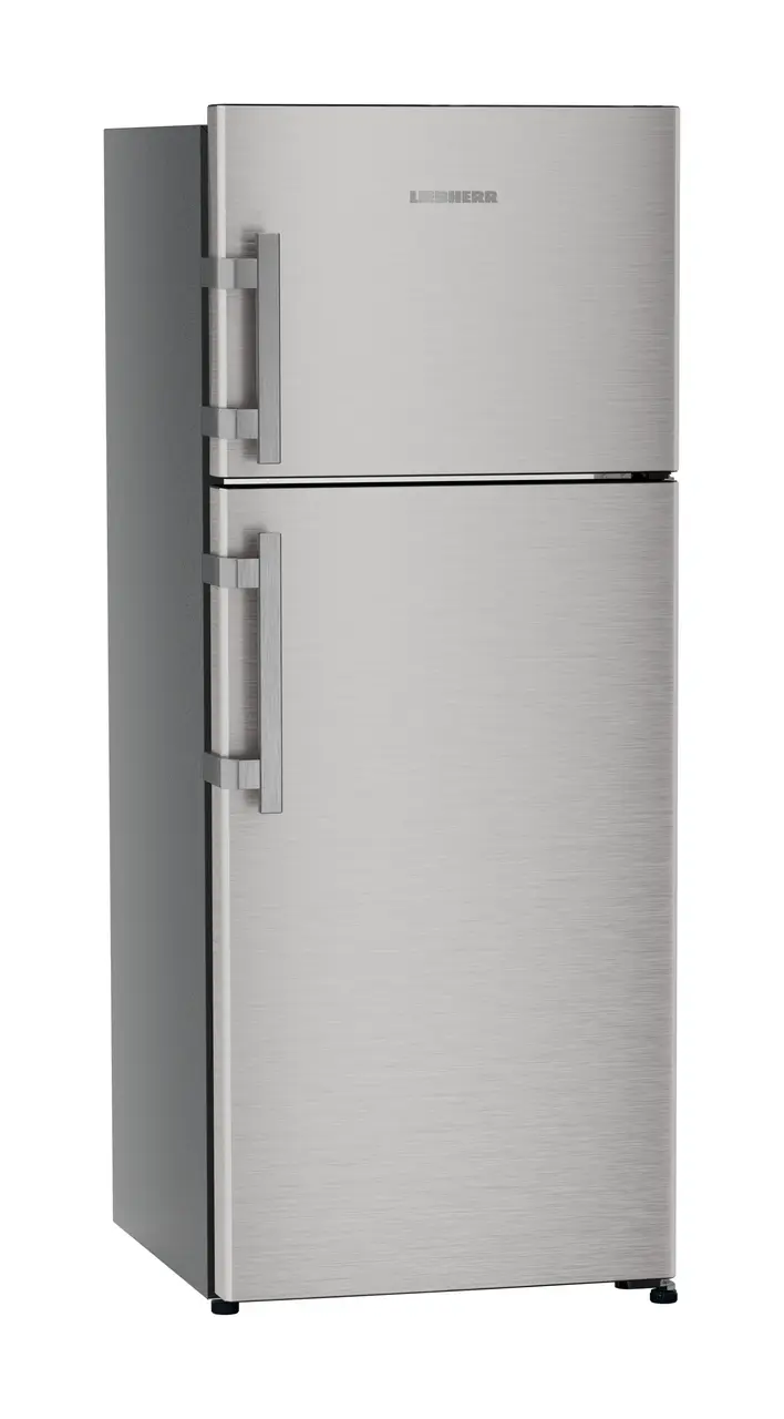Product image, Perspective: oblique closed, Fridge-freezer with NoFrost, Casing colour: grey, Door colour: Stainless Steel