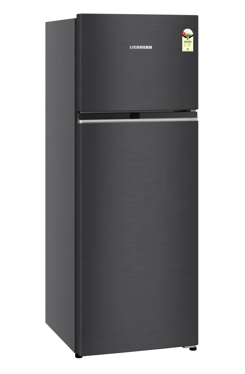 Product image, Perspective: oblique closed, Fridge-freezer with NoFrost, Casing colour: grey, Door colour: BlackSteel