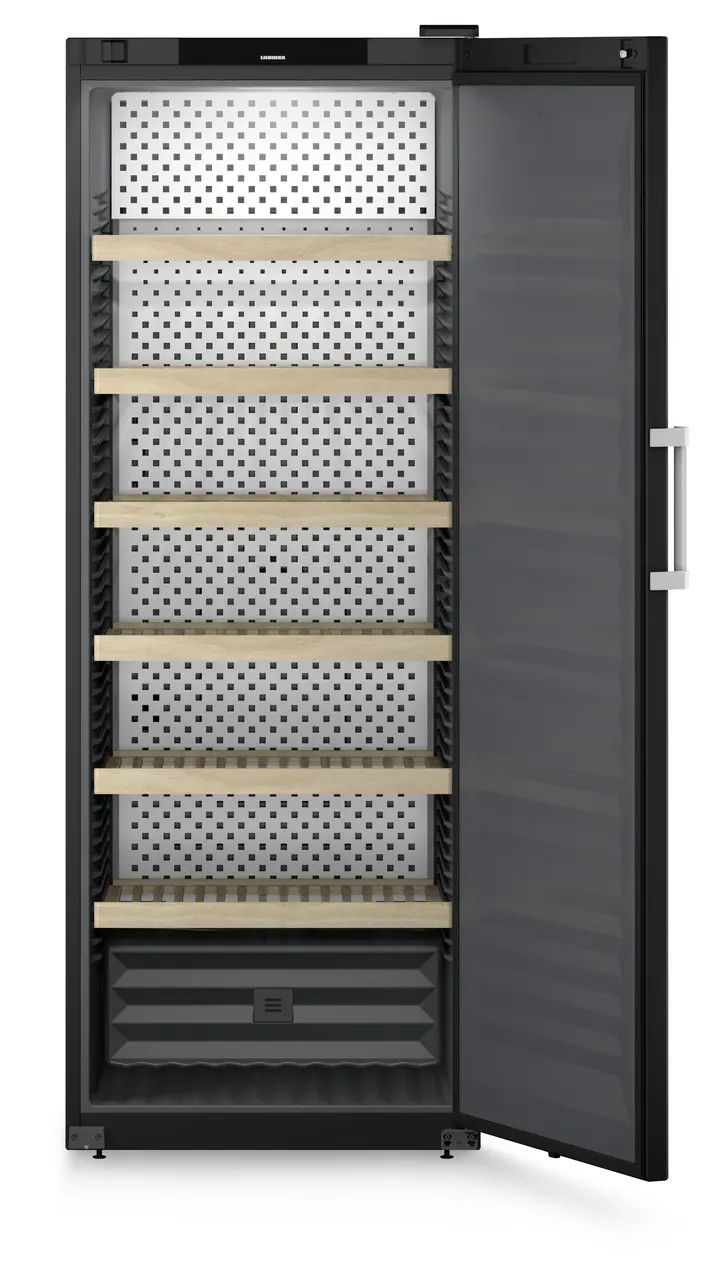 Product image, Perspective: straight open empty, Wine storage cabinet, Casing colour: black, Door colour: black