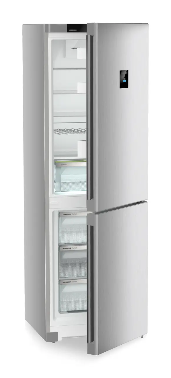 Tuotekuva, Näkymä: Viisto, puoliksi avoin, tyhjä, Jääkaappi-pakastinyhdistelmä, jossa EasyFresh ja NoFrost, Rungon väri: hopea