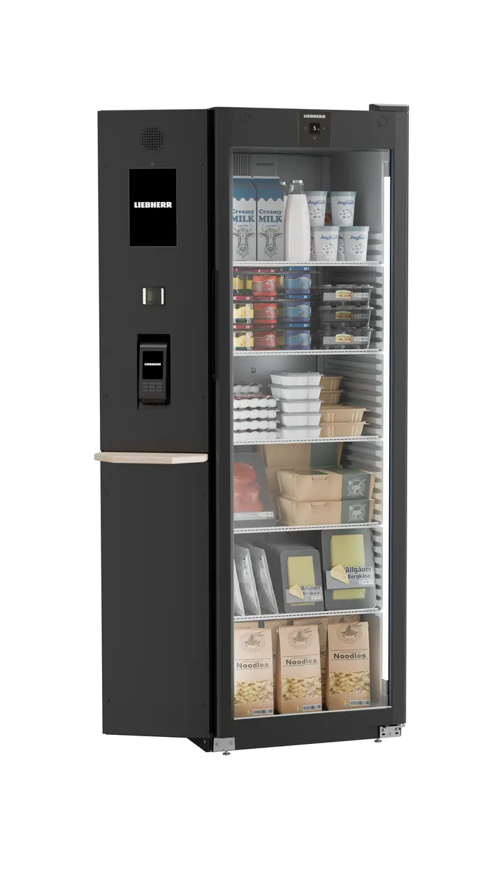 Produkt-Bild, Perspektive: Sonderform, Kühlgerät mit Umluftkühlung, Gehäusefarbe: Schwarz, Türfarbe: Schwarz