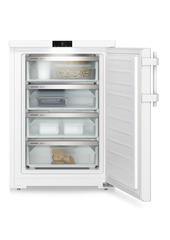 Produkt-Bild, Perspektive: gerade offen dekoriert, Tischgefrierschrank mit NoFrost, Gehäusefarbe: Weiß, Türfarbe: Weiß