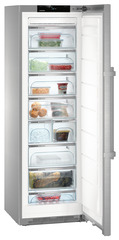 Product image, Perspective: oblique open decorated, Freestanding freezer with NoFrost, Casing colour: stainless steel, Door colour: stainless steel