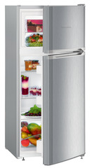 Product image, Perspective: oblique half-open decorated, Automatic refrigerator-freezer with SmartFrost, Casing colour: silver, Door colour: stainless steel look