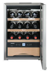 Product image, Perspective: straight open decorated, Wine storage cabinet, Casing colour: stainless steel, Door colour: silver