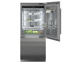 Product image, Perspective: straight open decorated, Combined refrigerator-freezer with BioFresh and NoFrost for integrated use, Casing colour: grey