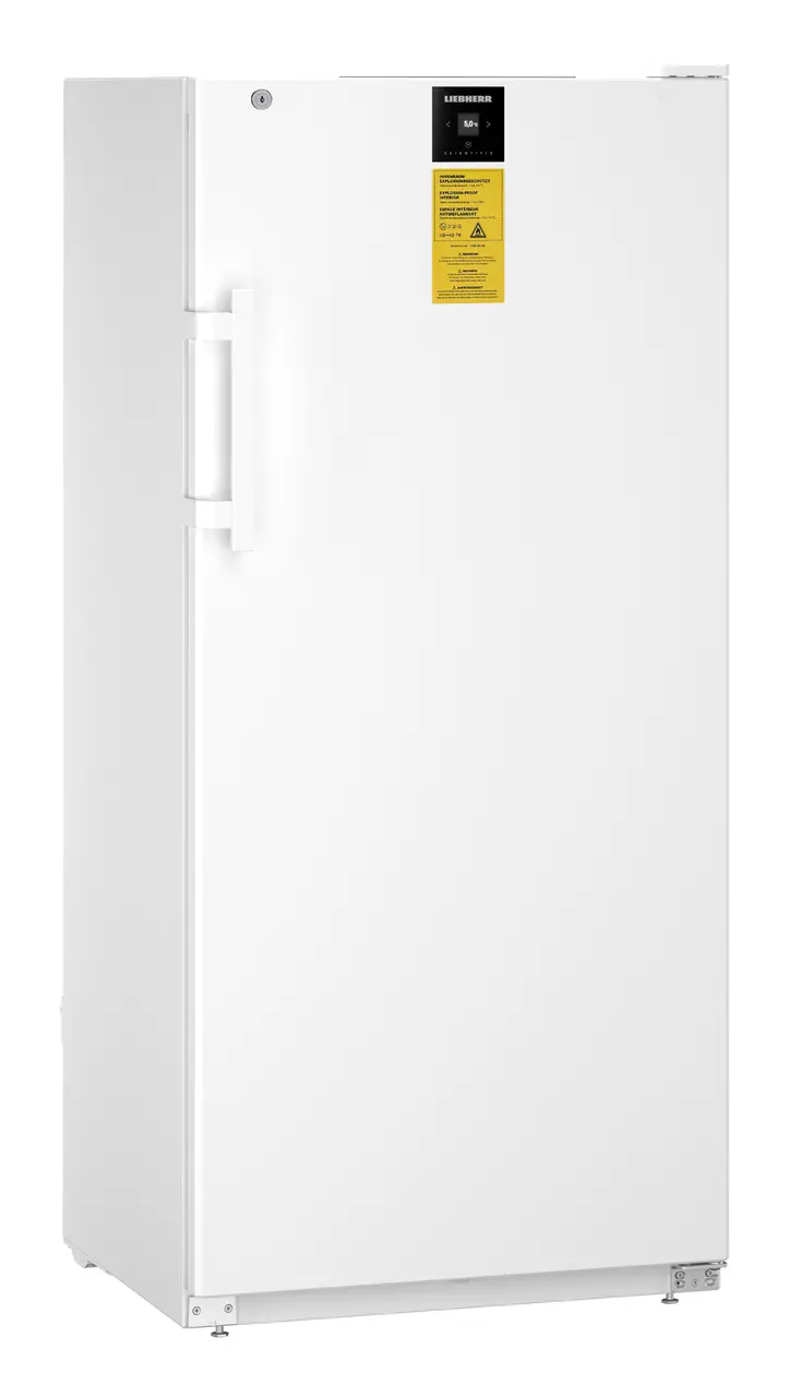 Изображение на продукта, Перспектива: Странично, затворен, празен, Лабораторен хладилник с охлаждане с рециркулация на въздуха и вътрешна част без източници на запалване, Цвят на корпуса: бял, Цвят на вратата: бял