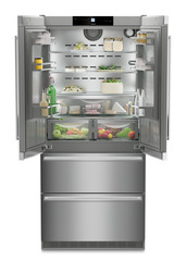 Product image, Perspective: straight open decorated, Fridge-freezer with NoFrost, Casing colour: stainless steel, Door colour: stainless steel