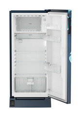 Product image, Perspective: straight open empty, Single-door refrigerator 191 l in 3 star with foot pedal base drawer, Casing colour: blue, Door colour: Blue Divine