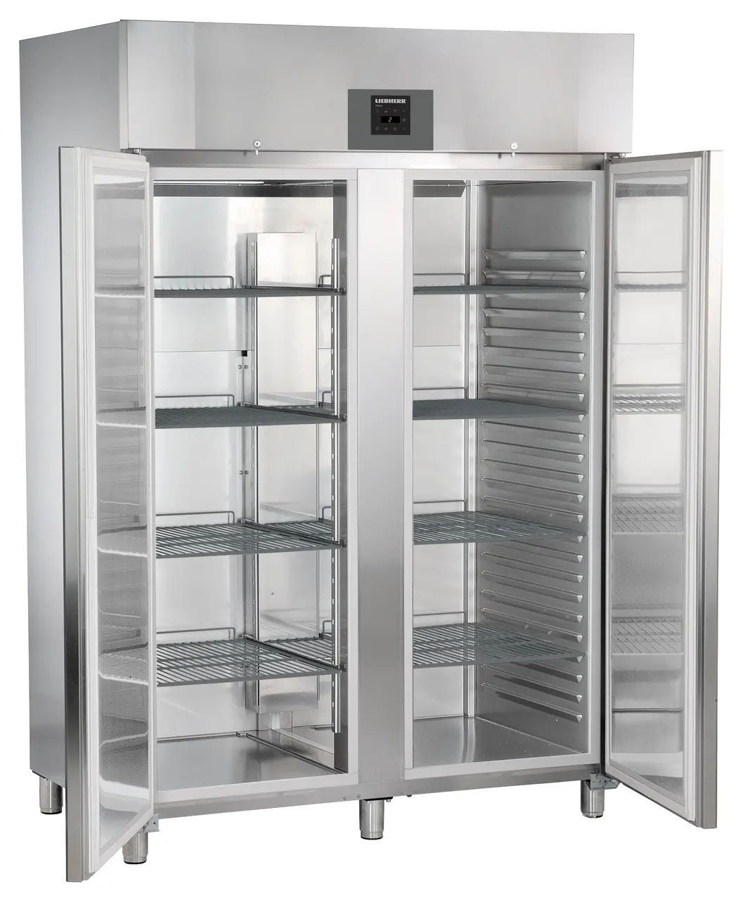Product image, Perspective: oblique open empty, Forced-air refrigerator GN 2/1, Casing colour: stainless steel