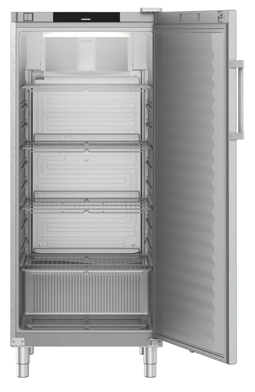 Изображение на продукта, Перспектива: Отпред, отворен, празен, Хладилник с динамично охлаждане, Цвят на корпуса: благородна стомана, Цвят на вратата: благородна стомана