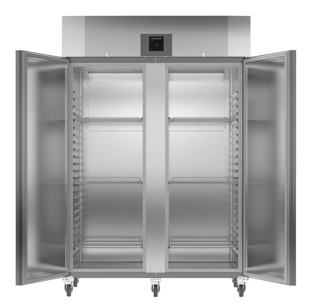 Product image, Perspective: straight open empty, Forced-air refrigerator GN 2/1, Casing colour: stainless steel look